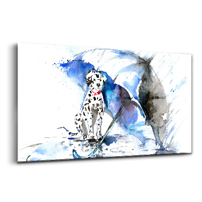 Tablou de sticlă Dalmațian sub o umbrelă