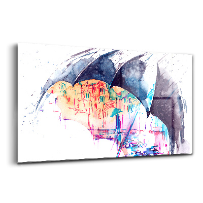 Tablou sticlă Orașul umbrelei de ploaie