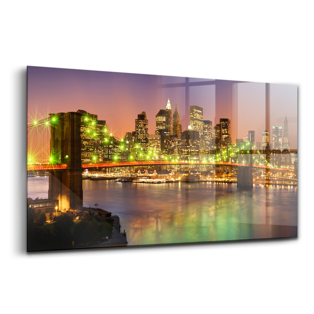 Tablou pe sticlă Podul Brooklyn noaptea