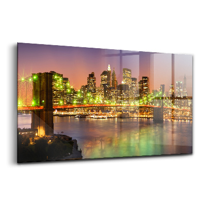 Tablou pe sticlă Podul Brooklyn noaptea