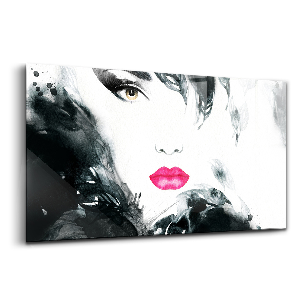 Tablou pe sticlă Portretul unei femei cu buze roșii