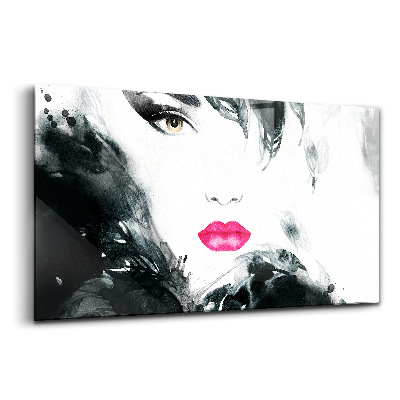 Tablou pe sticlă Portretul unei femei cu buze roșii