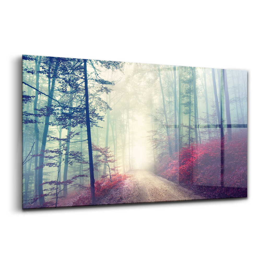 Tablou din sticlă Ceață de pădure de toamnă pe drum