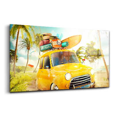 Tablou sticlă Mașină cu placă de surf