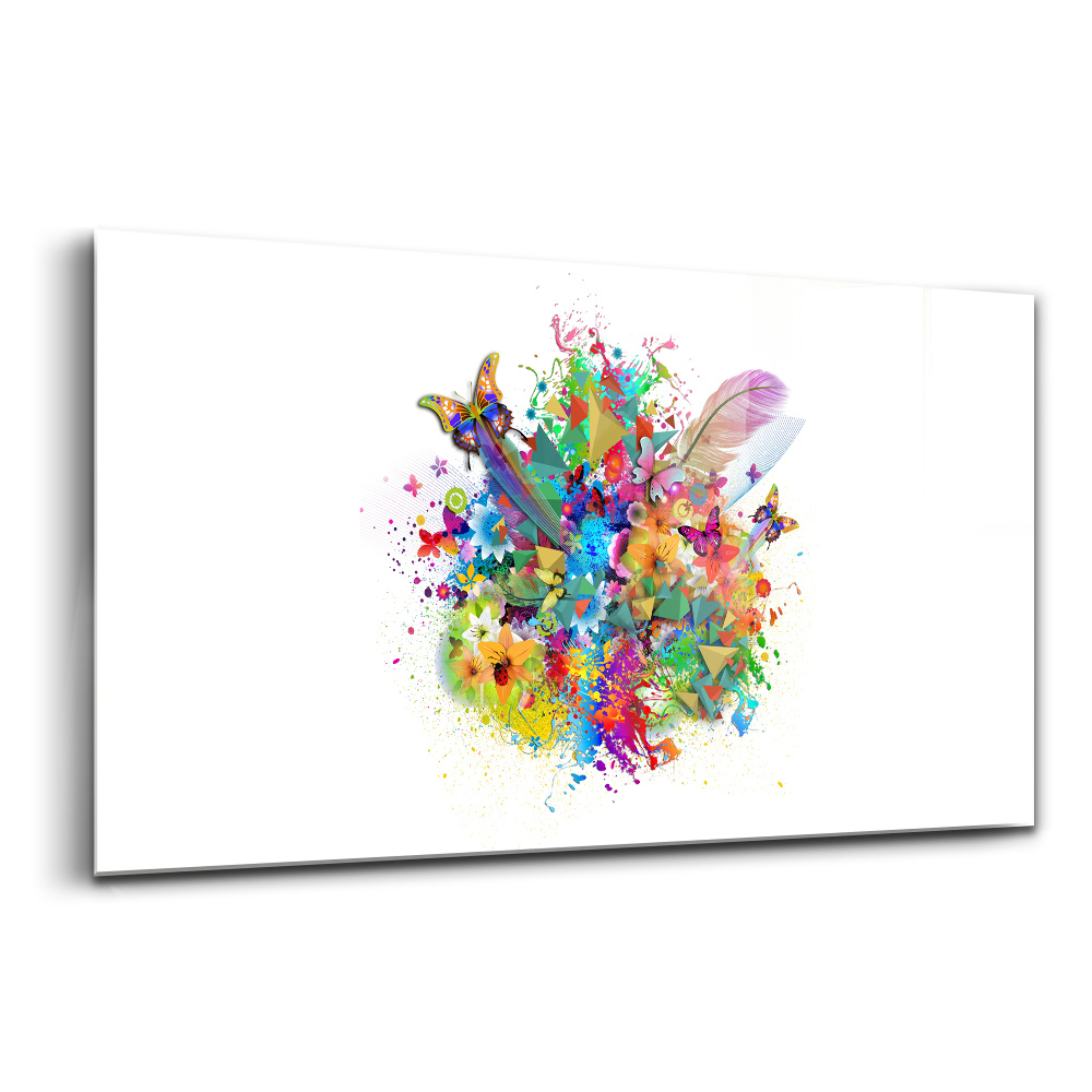 Tablou din sticlă Armonie florală cu fluturi