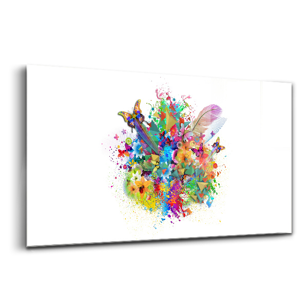 Tablou din sticlă Armonie florală cu fluturi