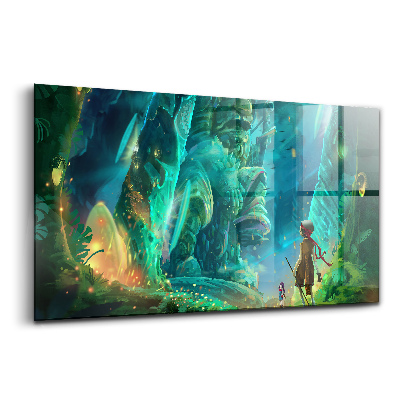 Tablou sticlă Copii într-o pădure de basm