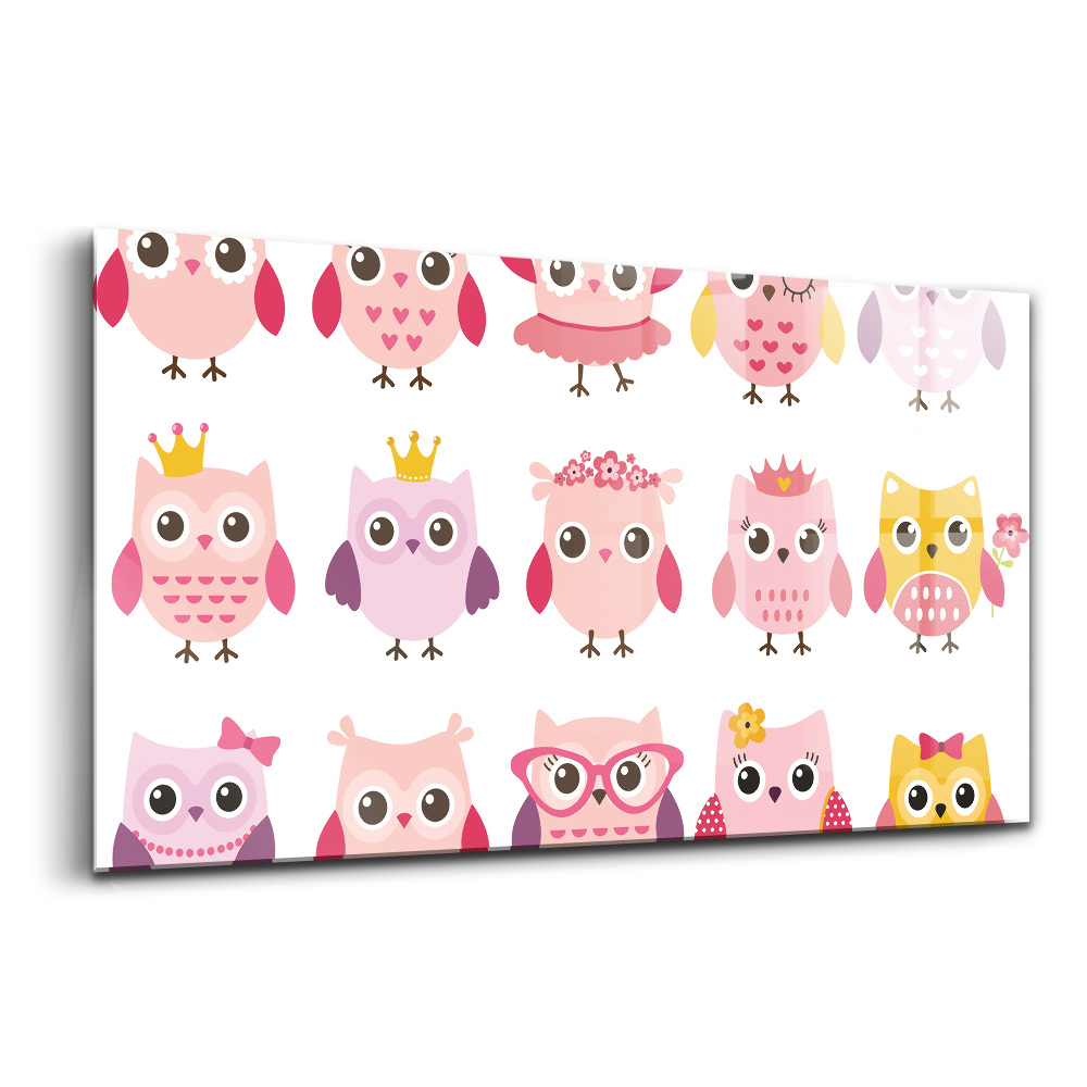 Tablou din sticlă Bufnițe colorate într-o temă pentru copii