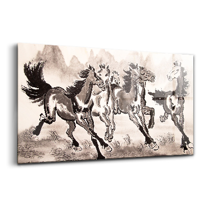 Tablou din sticlă Cai alergând în galop în natură