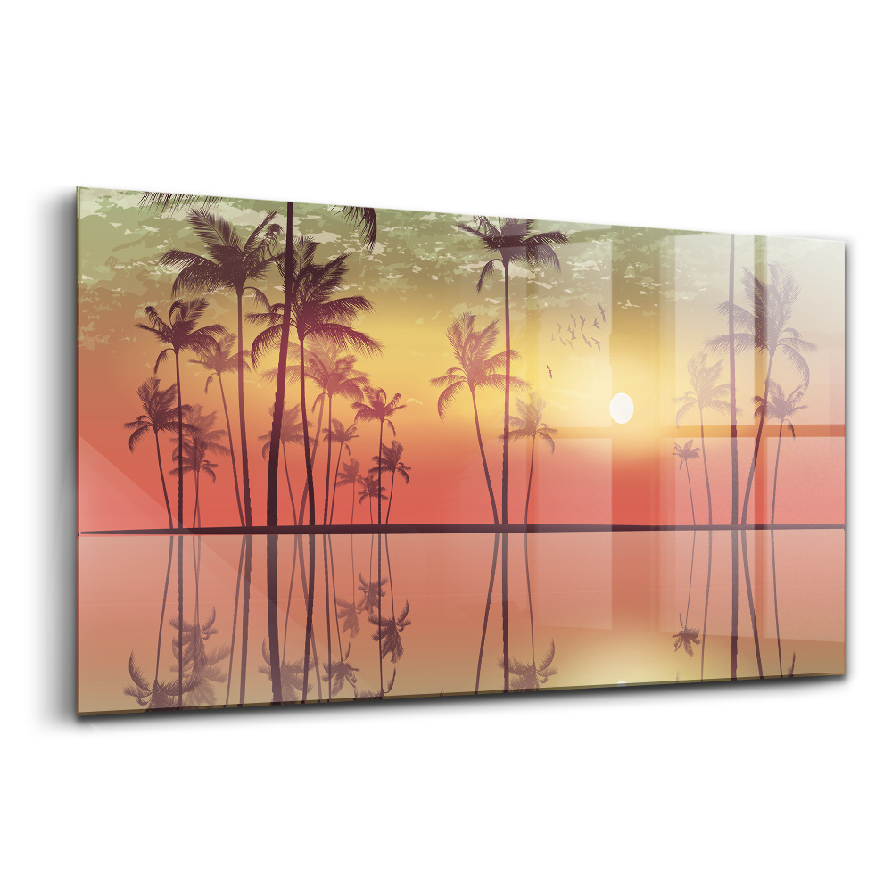 Tablou de sticlă Palmieri tropicali la apus