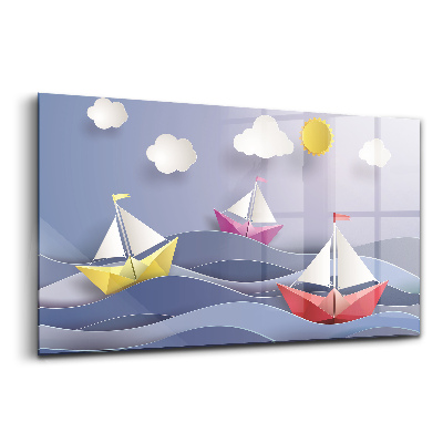 Tablou de sticlă Bărci cu pânze colorate din origami