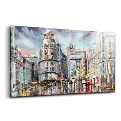 Tablou din sticlă Plimbare ploioasă prin oraș, în ploaie