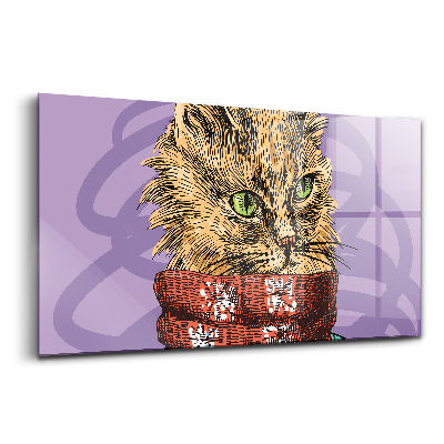 Tablou sticlă Pisică într-o eșarfă