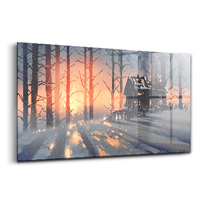 Tablou din sticlă Peisaj de iarnă cu un copac în pădure