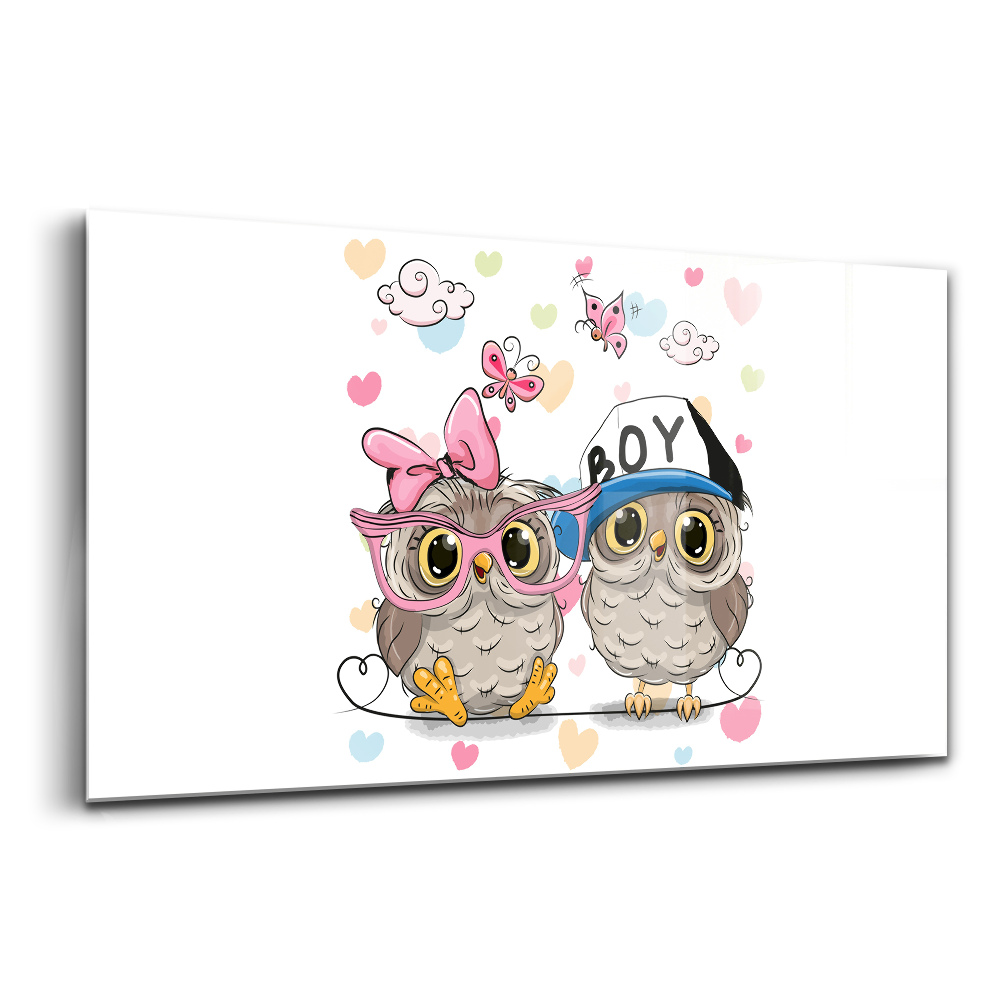Tablou pe sticlă Două bufnițe drăguțe