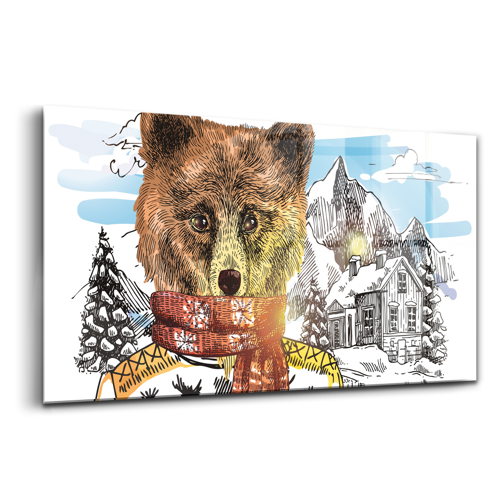 Tablou de sticlă Ursul într-o eșarfă