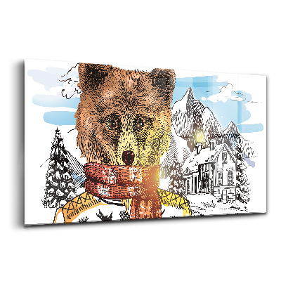 Tablou de sticlă Ursul într-o eșarfă