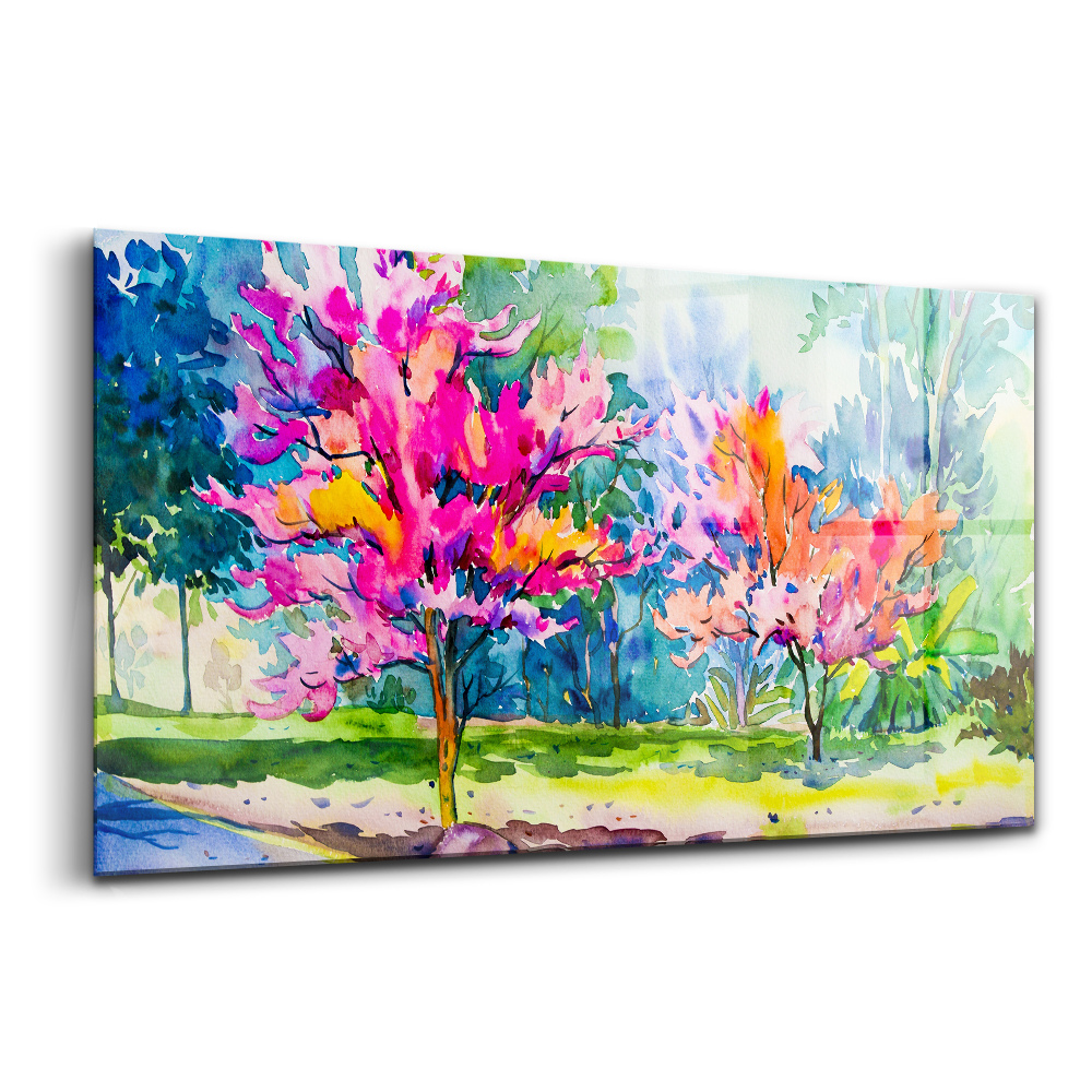 Tablou pe sticlă Copaci colorați abstracti