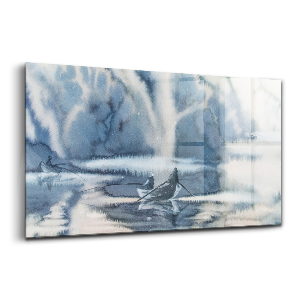 Tablou sticlă Pescar pe lac