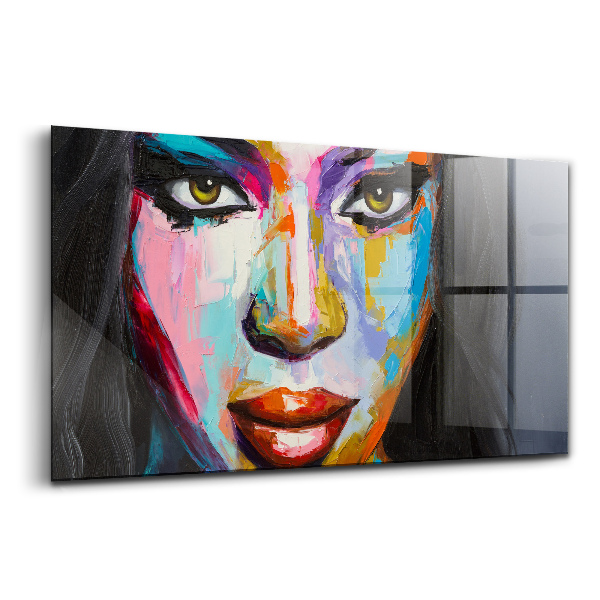 Tablou sticlă Fața colorată a unei femei