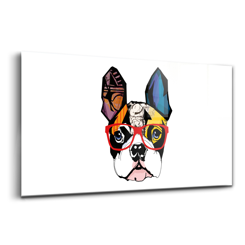 Tablou de sticlă Buldog francez cu ochelari