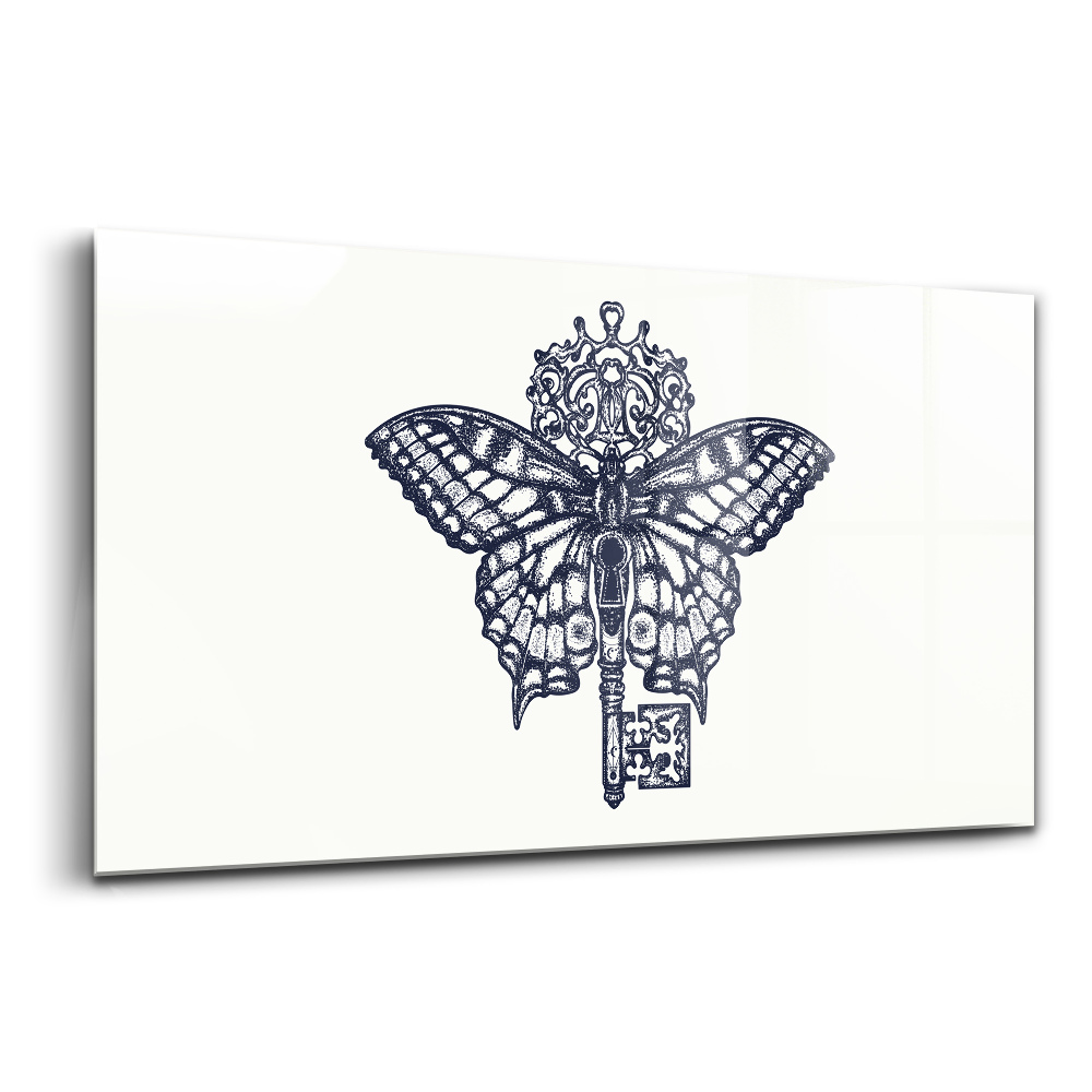 Tablou din sticlă Stil boho cu fluture și cheie