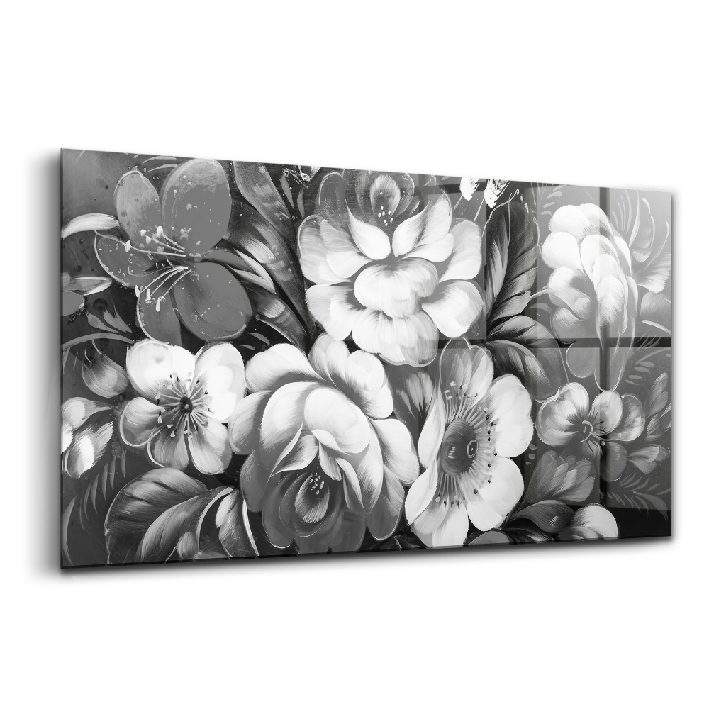 Tablou de sticlă Flori albe și negre