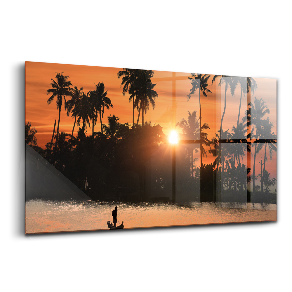 Tablou sticlă Apus de soare cu palmieri de vacanță