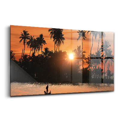 Tablou sticlă Apus de soare cu palmieri de vacanță