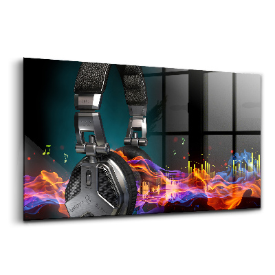 Tablou sticlă Căști și unde sonore