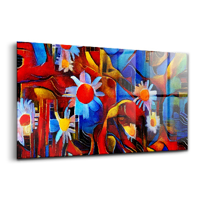 Tablou din sticlă Artă cubistă flori colorate