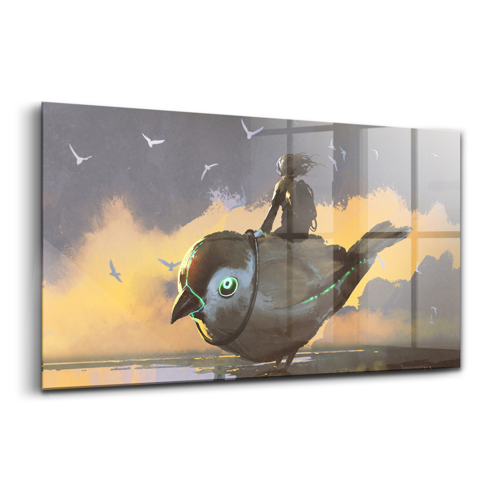 Tablou sticlă Fată stând pe o vrabie