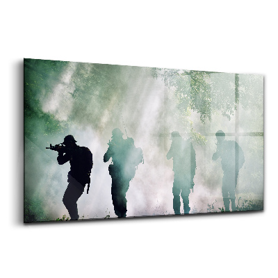 Tablou sticlă Soldații Armatei în pădure
