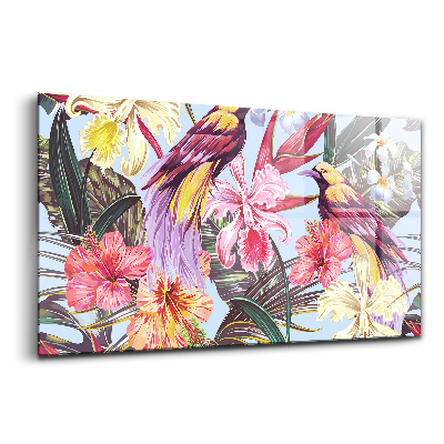 Tablou de sticlă Ilustrație cu păsări pe o ramură