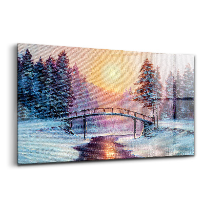 Tablou din sticlă Pictând un pod acoperit de zăpadă în brad de Crăciun