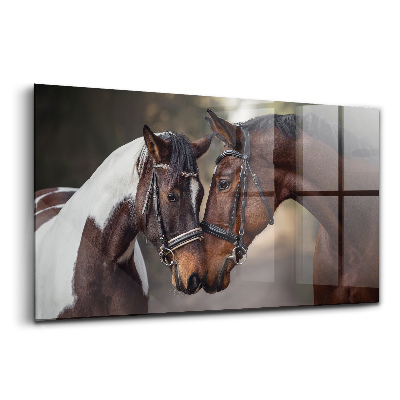 Tablou din sticlă Portret de cai pe un drum în pădure