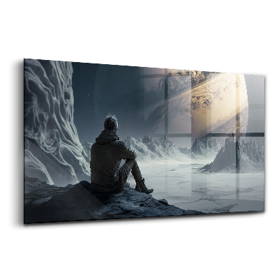 Tablou pe sticlă Planeta spațială a omului