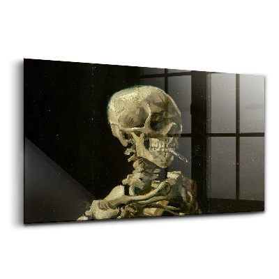 Tablou pe sticlă Anatomia unui schelet cu o țigară