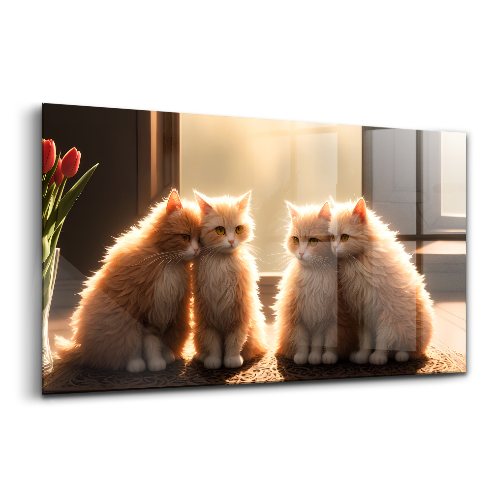 Tablou de sticlă Pisicuțe lalele animale