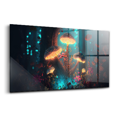 Tablou pe sticlă Pădurea de ciuperci magice