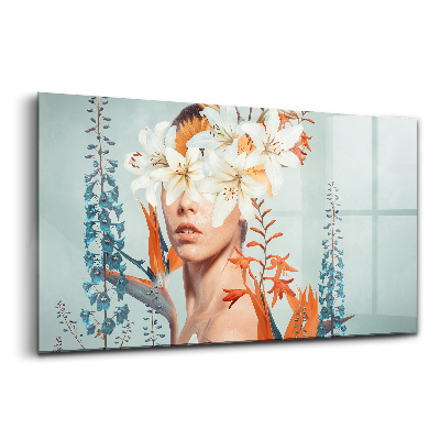 Tablou de sticlă Femeie abstractă cu flori