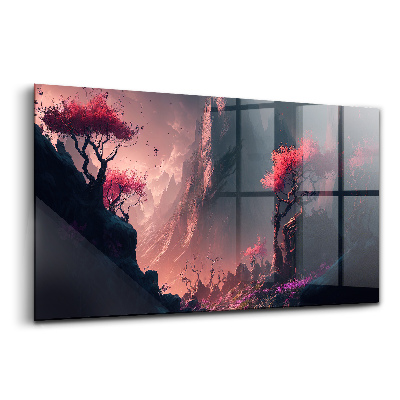 Tablou de sticlă Pădure magică și lanț muntos