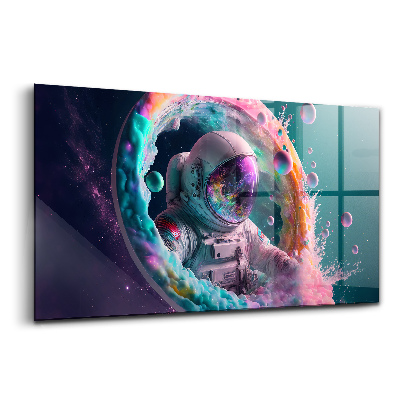 Tablou pe sticlă Cosmonaut nori colorați