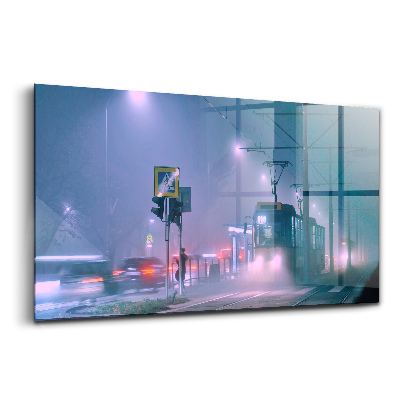 Tablou sticlă Varșovia în ceață noaptea