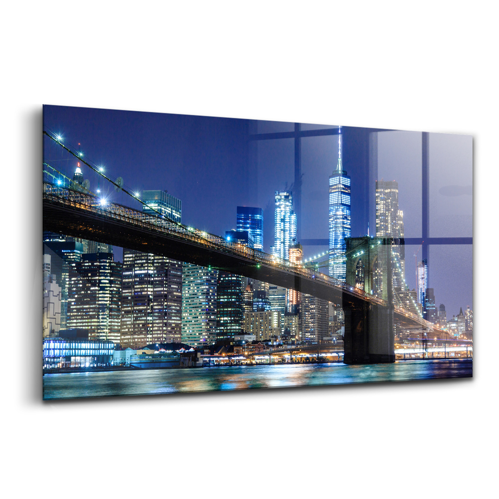 Tablou de sticlă Podul Brooklyn, New York, noaptea