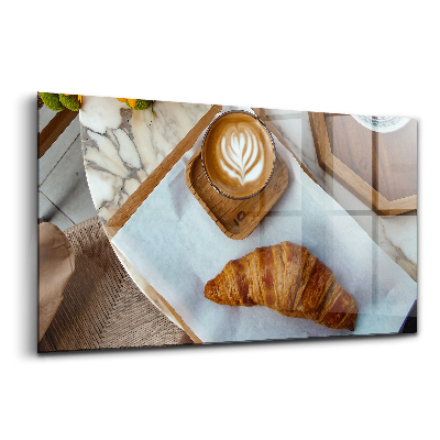 Tablou sticlă Croissant franțuzesc și cafea