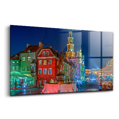 Tablou pe sticlă Piața Poznań noaptea, Polonia