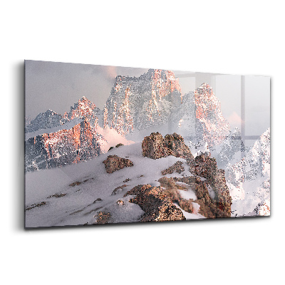Tablou pe sticlă Un munte acoperit de zăpadă