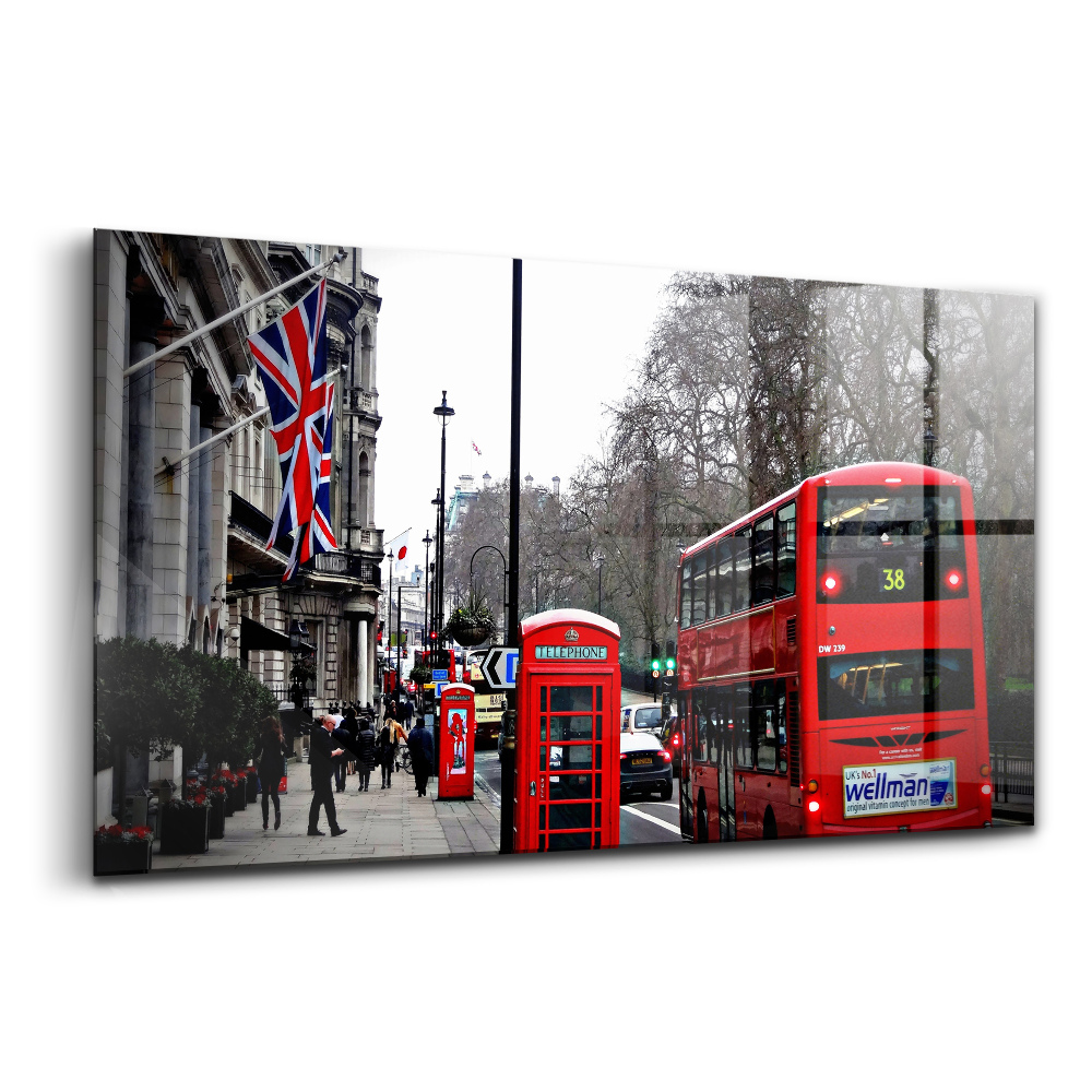 Tablou de sticlă Autobuz și cabină telefonică