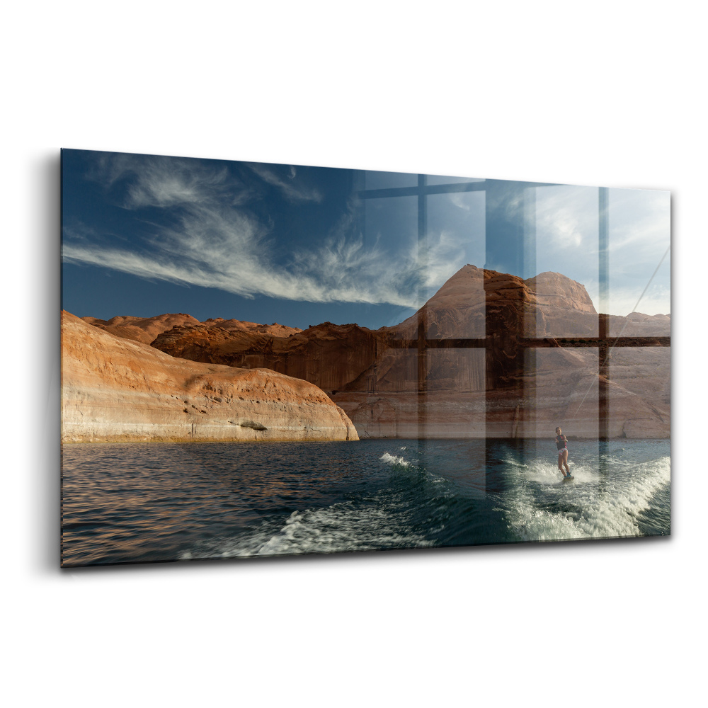 Tablou de sticlă Persoană pe schiuri nautice